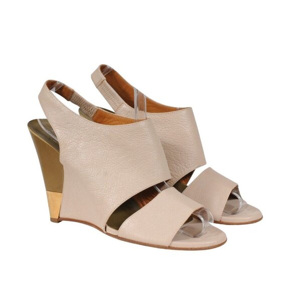 Chloe Womens Eliza Slingback Wedge Sandals US 9.5 EU 39.5 Tan Brown Leather